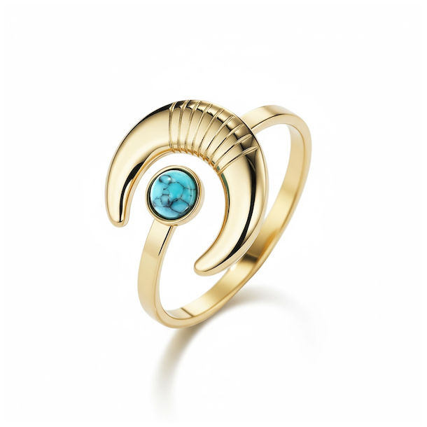 Justerbar Forgyldt Ring med M�ne og Howlit � M�nekraft