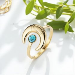 Justerbar Forgyldt Ring med M�ne og Howlit � M�nekraft