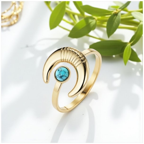 Justerbar Forgyldt Ring med M�ne og Howlit � M�nekraft