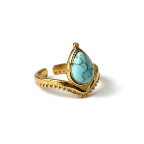 Smuk forgyldt stlring med bl howlit  justerbar spirituel ring i drbeform