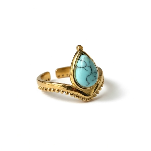 Smuk forgyldt stlring med bl howlit  justerbar spirituel ring i drbeform