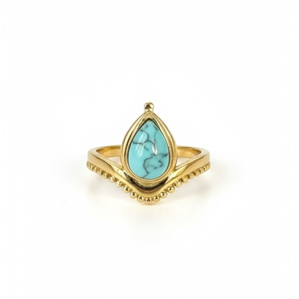 Smuk forgyldt stlring med bl howlit  justerbar spirituel ring i drbeform