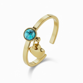 Smuk forgyldt stlring med bl howlit og hjerte  justerbar spirituel ring