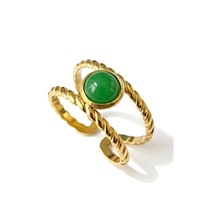 Smuk spirituel forgyldt st�lring med gr�n aventurin � justerbar og elegant