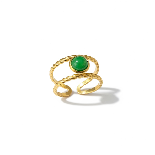 Smuk spirituel forgyldt stlring med grn aventurin  justerbar og elegant