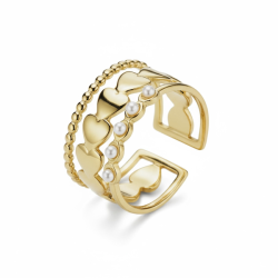 Justerbar forgyldt st�lring med hjerter og sm� kunstperler � elegant og feminin