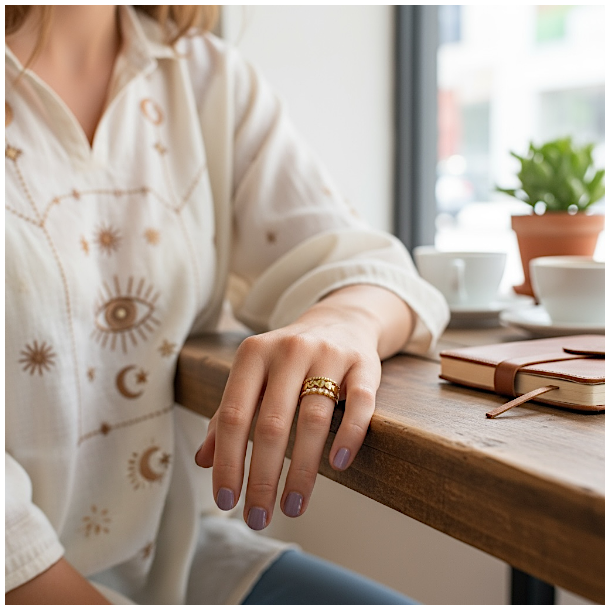 Justerbar forgyldt stlring med hjerter og sm kunstperler  elegant og feminin