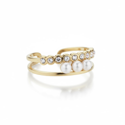 Smuk forgyldt st�lring med kunstperler og rhinsten � justerbar feminin ring