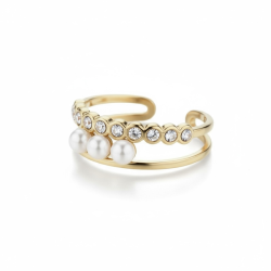 Smuk forgyldt st�lring med kunstperler og rhinsten � justerbar feminin ring