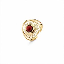 Forgyldt Justerbar Ring med Sol og R�d Jaspis � Varme &amp; Kraft