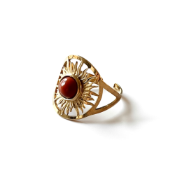 Forgyldt Justerbar Ring med Sol og R�d Jaspis � Varme &amp; Kraft