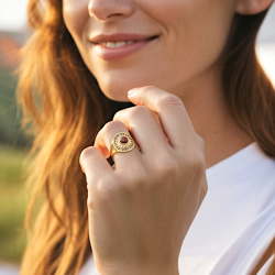 Forgyldt Justerbar Ring med Sol og Rd Jaspis  Varme &amp; Kraft