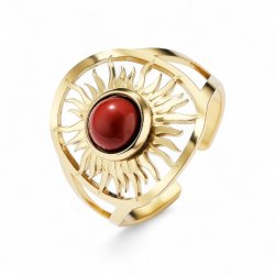 Forgyldt Justerbar Ring med Sol og R�d Jaspis � Varme &amp; Kraft