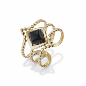 Eksklusiv spirituel forgyldt stlring med sort agat  justerbar og elegant