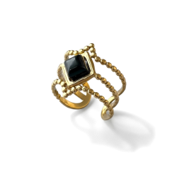 Eksklusiv spirituel forgyldt stlring med sort agat  justerbar og elegant