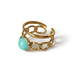 Spirituel justerbar forgyldt stlring med turkis kvarts  elegant og energifyldt