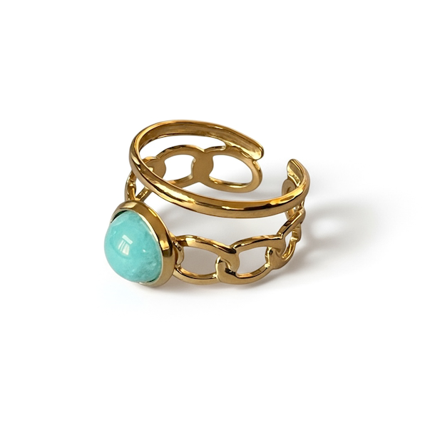 Spirituel justerbar forgyldt stlring med turkis kvarts  elegant og energifyldt