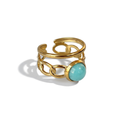 Spirituel justerbar forgyldt st�lring med turkis kvarts � elegant og energifyldt