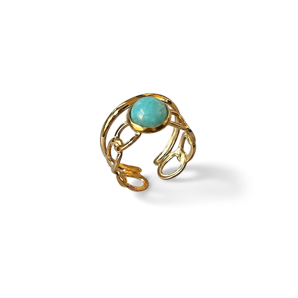 Spirituel justerbar forgyldt stlring med turkis kvarts  elegant og energifyldt