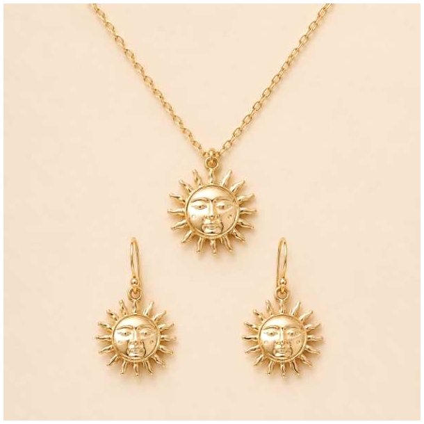 Elegant smykkes�t med solmotiv | Halsk�de &amp; �reringe