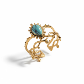 Forgyldt tiara-ring med drbeformet bl howlit  justerbar spirituel elegance