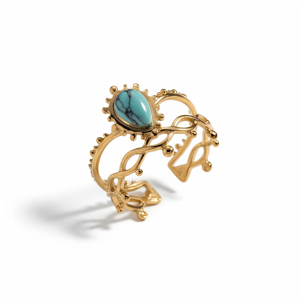 Forgyldt tiara-ring med dr�beformet bl� howlit � justerbar spirituel elegance