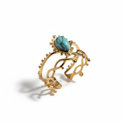 Forgyldt tiara-ring med drbeformet bl howlit  justerbar spirituel elegance