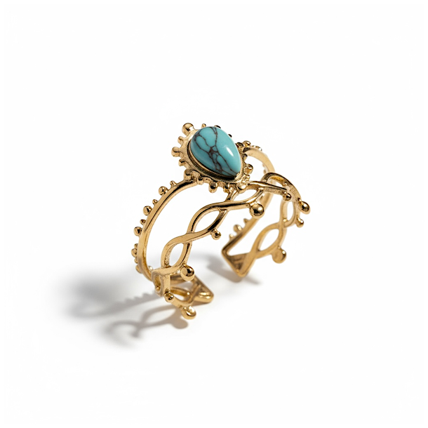 Forgyldt tiara-ring med drbeformet bl howlit  justerbar spirituel elegance