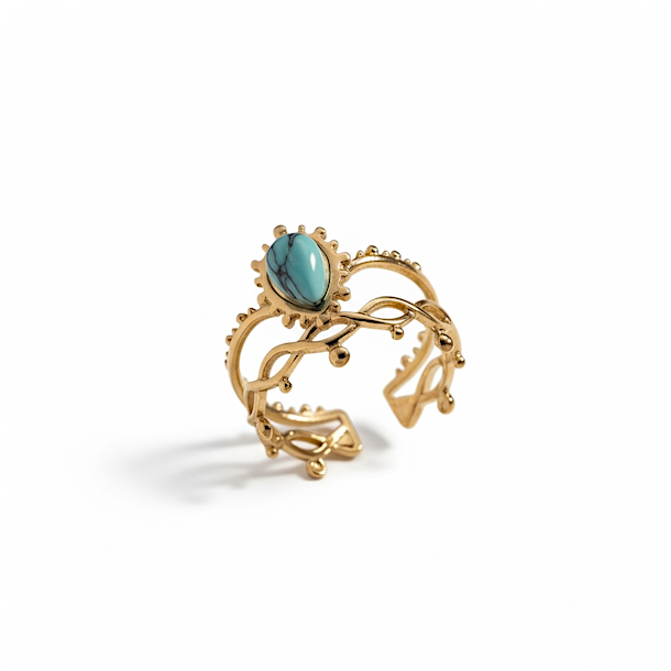 Forgyldt tiara-ring med dr�beformet bl� howlit � justerbar spirituel elegance