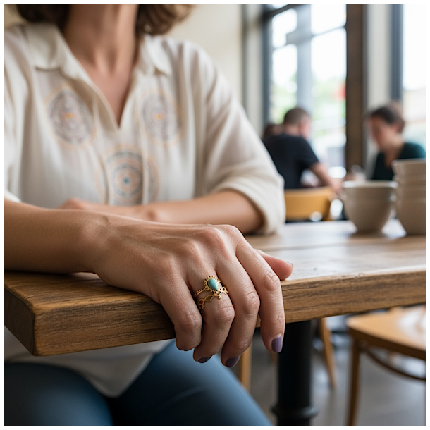 Forgyldt tiara-ring med drbeformet bl howlit  justerbar spirituel elegance