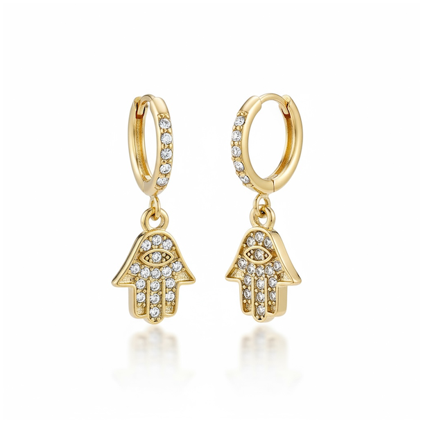 Forgyldte Creoler med Hamsahnd og Rhinsten  Beskyttelsens Energi