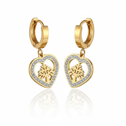 Forgyldte hjerte�reringe med Tree of Life og rhinsten � spirituelt og elegant design