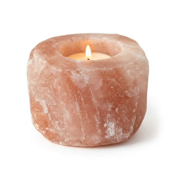 Himalaya salt krystal fyrfadsstager 7-9 cm � unik h�ndlavet belysning og ren atmosf�re