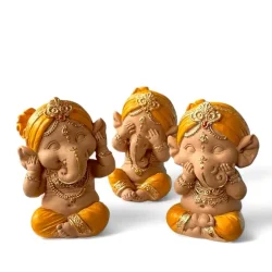 Unikke Baby Ganesha Trio Statuer  Spirituel Zen Dekoration og Lykkebringende Gaveid