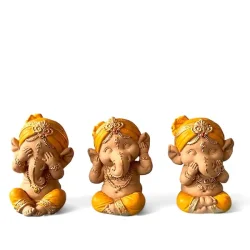 Unikke Baby Ganesha Trio Statuer  Spirituel Zen Dekoration og Lykkebringende Gaveid