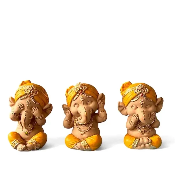 Unikke Baby Ganesha Trio Statuer  Spirituel Zen Dekoration og Lykkebringende Gaveid