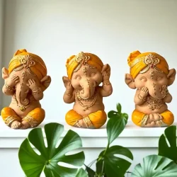 Unikke Baby Ganesha Trio Statuer � Spirituel Zen Dekoration og Lykkebringende Gaveid�