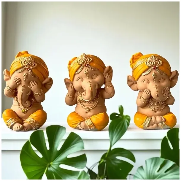 Unikke Baby Ganesha Trio Statuer  Spirituel Zen Dekoration og Lykkebringende Gaveid