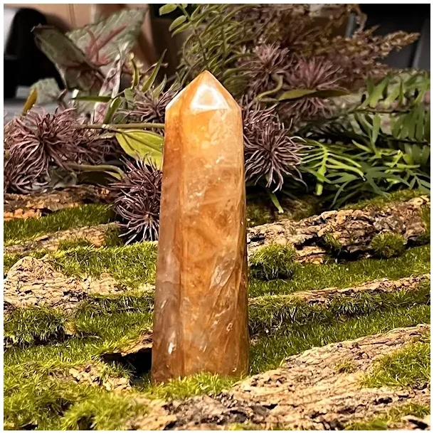 Unikt Golden Healer trn 12 x 3,7 cm  215 g krystal til healing, klarhed og hj vibration