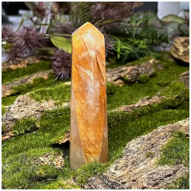 Unikt Golden Healer trn 13 x 4,3 cm  265 g krystal til healing, klarhed og hj vibration