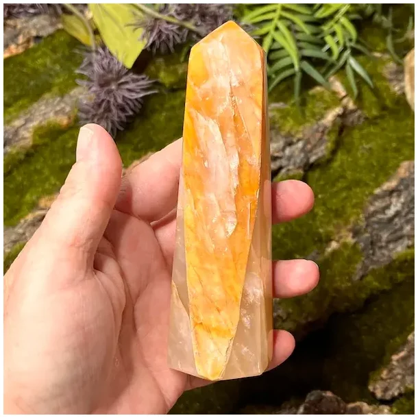 Unikt Golden Healer trn 13 x 4,3 cm  265 g krystal til healing, klarhed og hj vibration