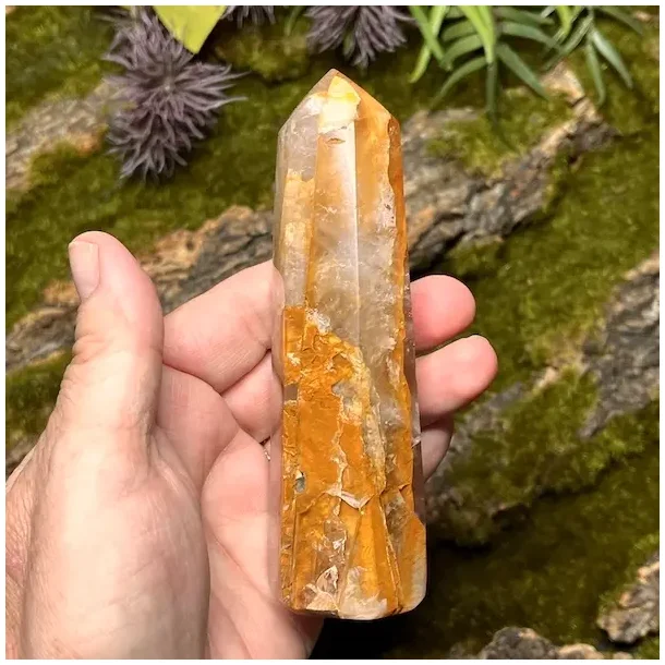 Unikt Golden Healer trn 12 x 3,7 cm  215 g krystal til healing, klarhed og hj vibration