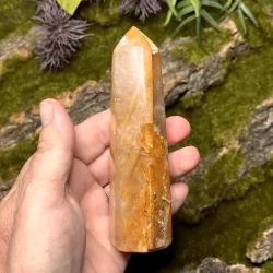 Unikt Golden Healer trn 12 x 3,7 cm  215 g krystal til healing, klarhed og hj vibration