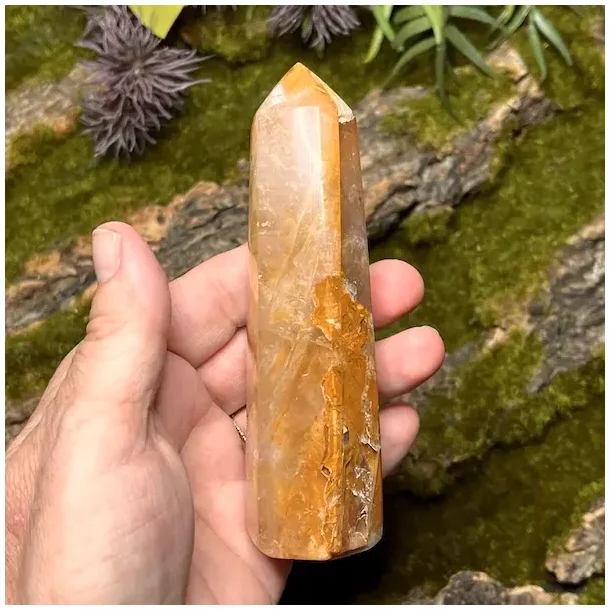 Unikt Golden Healer trn 12 x 3,7 cm  215 g krystal til healing, klarhed og hj vibration