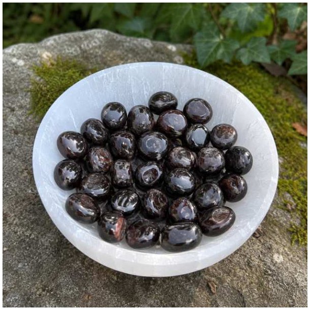 Granat lommesten i selenitsk�l omgivet af natur