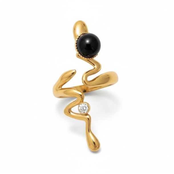 Guldslangering med sort onyx � eksklusivt statement-smykke