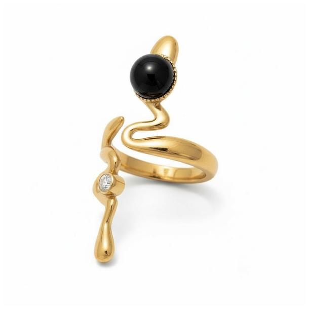 Guldslangering med sort onyx � eksklusivt statement-smykke