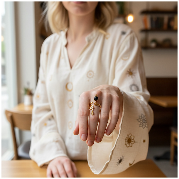 Guldslangering med sort onyx � eksklusivt statement-smykke