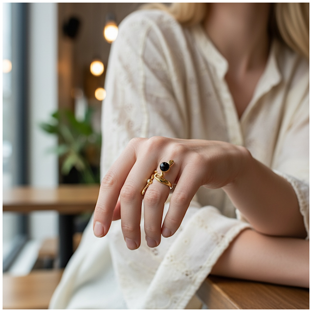 Guldslangering med sort onyx � eksklusivt statement-smykke