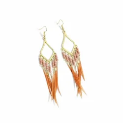 Smukke hndlavede spirituelle boheme reringe med gte fjer og perler, ml 10 cm